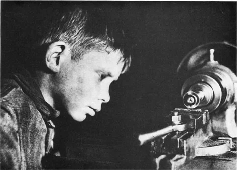 Young workers at the Dzerzhinsky Commune machine shop assembly line, 1934