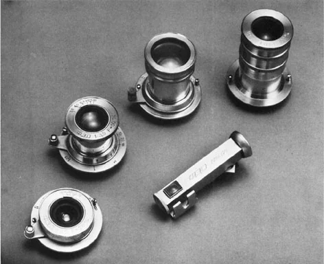 FED camera lenses: 28mm, 50mm f3.5, 50mm f2, and 100mm