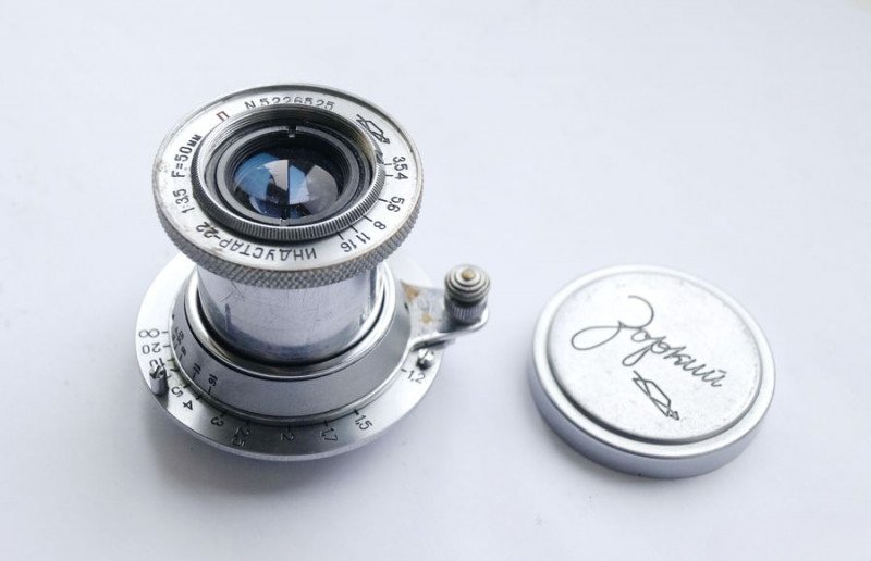 Industar-22 P front view with original metal cap from 1952