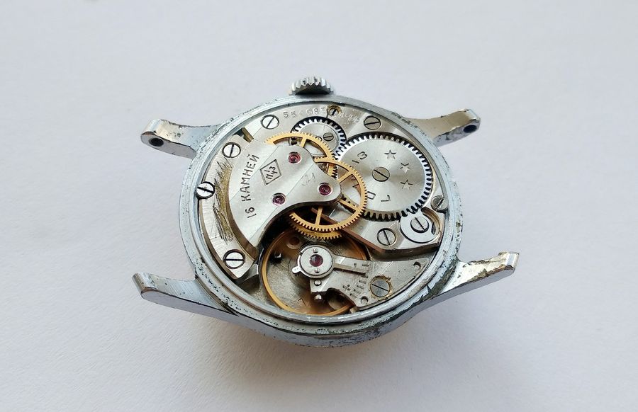 The bare 2608 movement removed from its case, seen from the bridge side