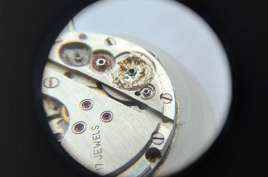 Heavily contaminated components showing grime in several different colours