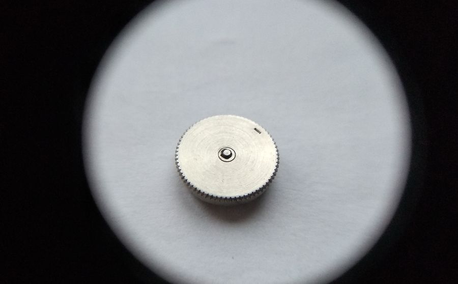 The completed mainspring barrel, assembled and lubricated