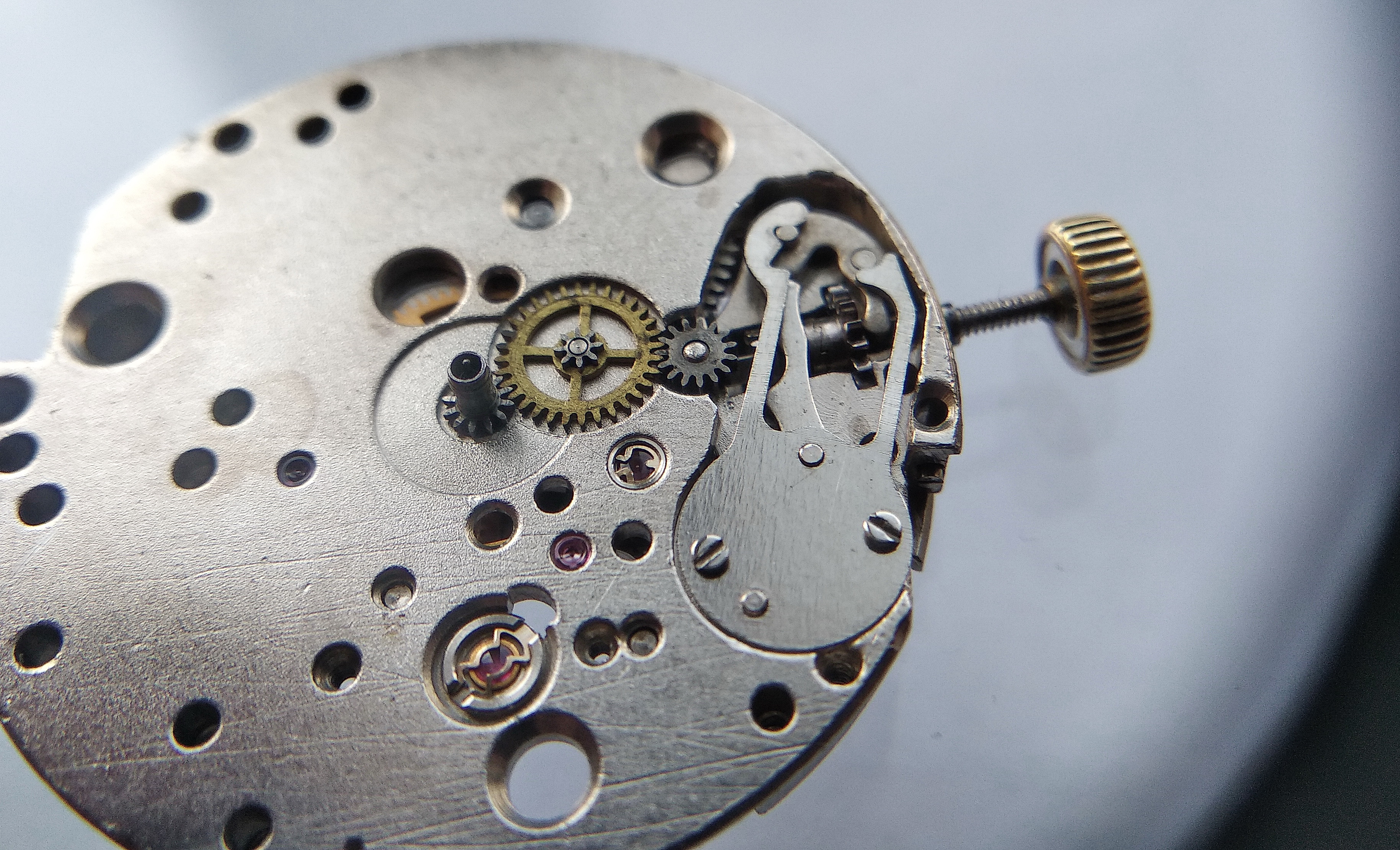 Motion-works wheels being fitted on the dial side