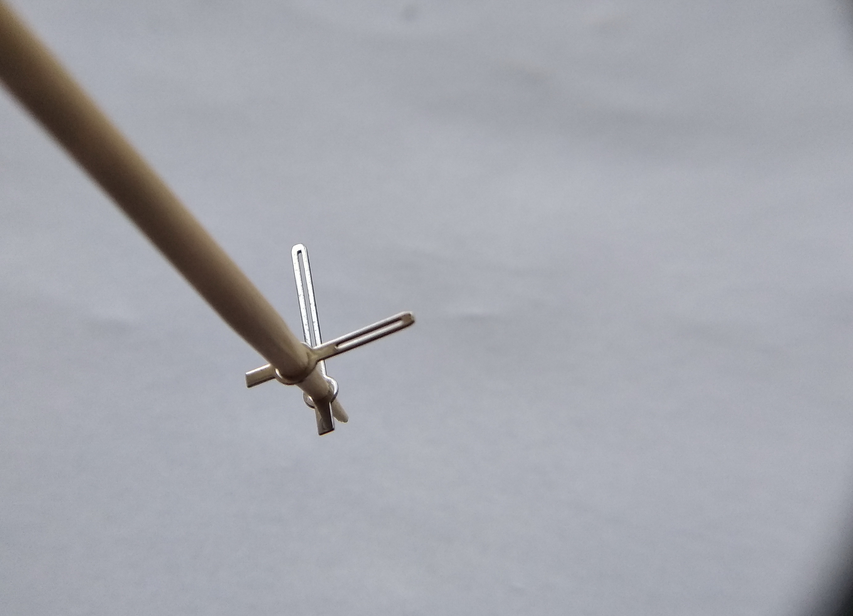 Hands mounted on a toothpick while fresh black lacquer is applied to their backs
