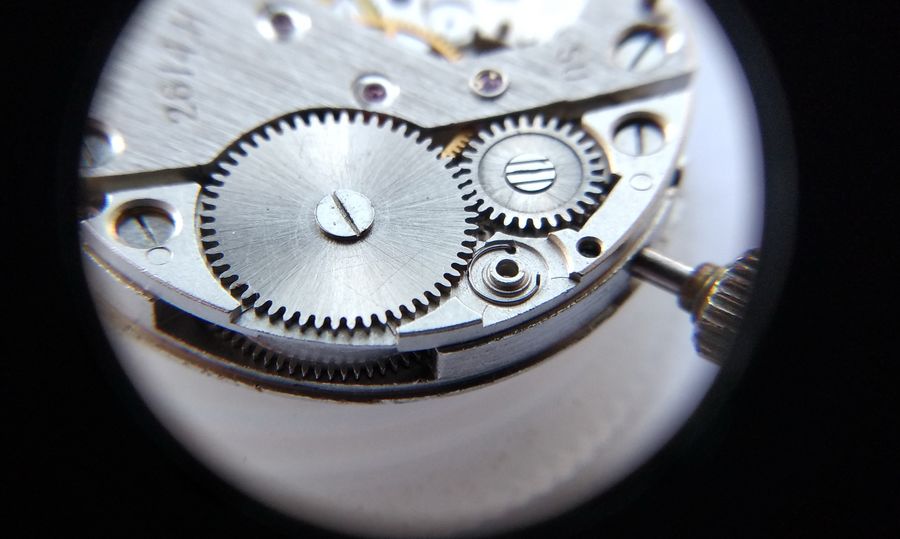 The barrel bridge and the click for the ratchet wheel being fitted