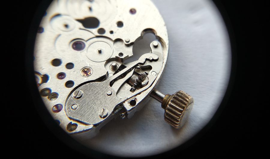 The keyless cover in place with the stem pushed home in the winding position