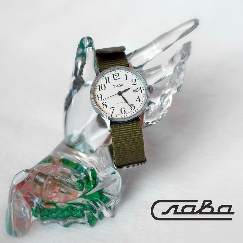 Completed watch at angle showing case profile