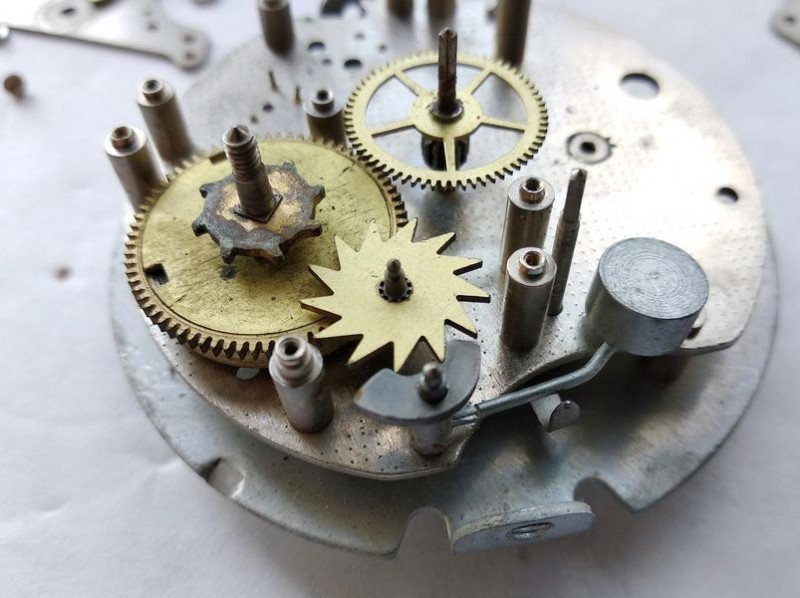 Detailed view of alarm mechanism components