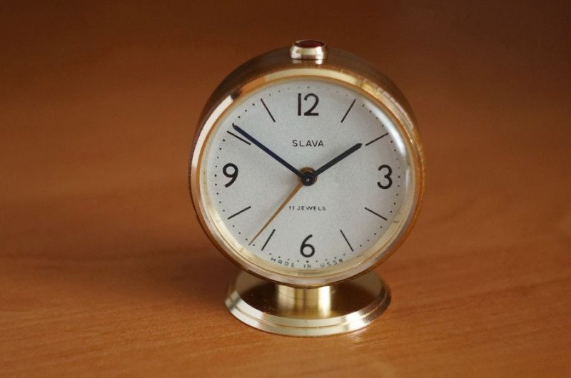 Restored Slava alarm clock front view