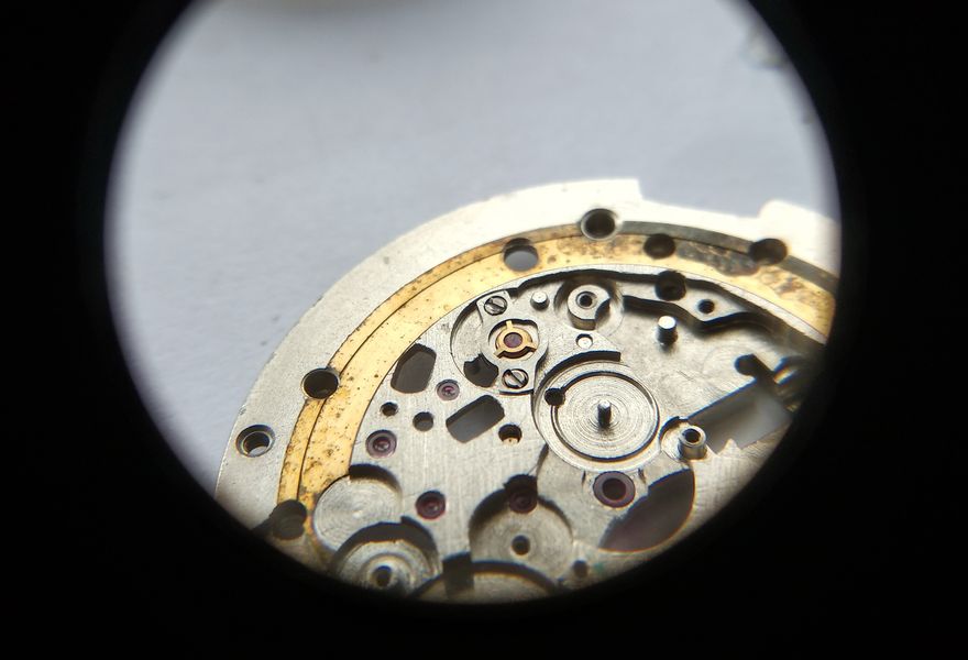 The serviced balance bushing installed back on the main plate