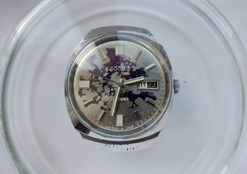 The fully reassembled Vostok 2428 watch