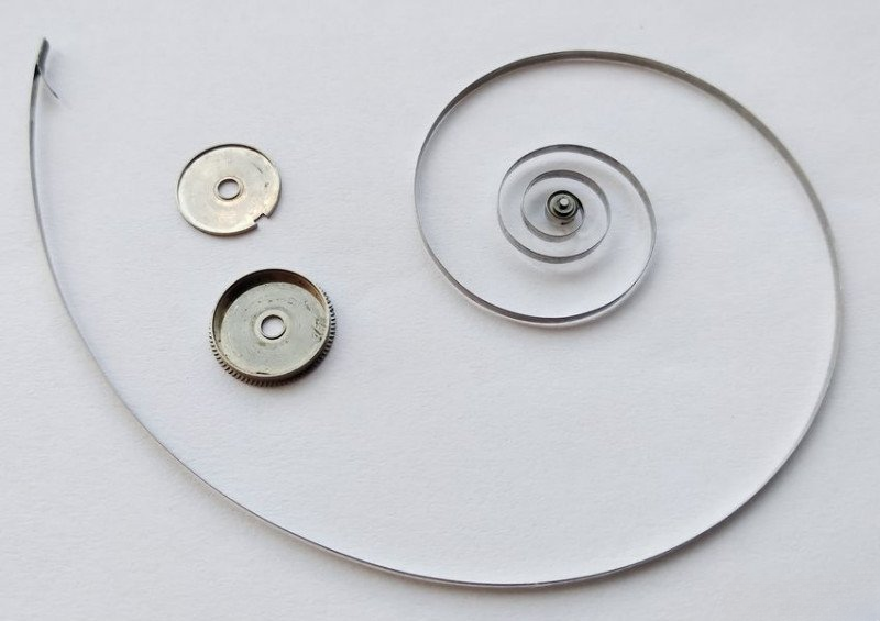 Disassembled barrel showing standard mainspring