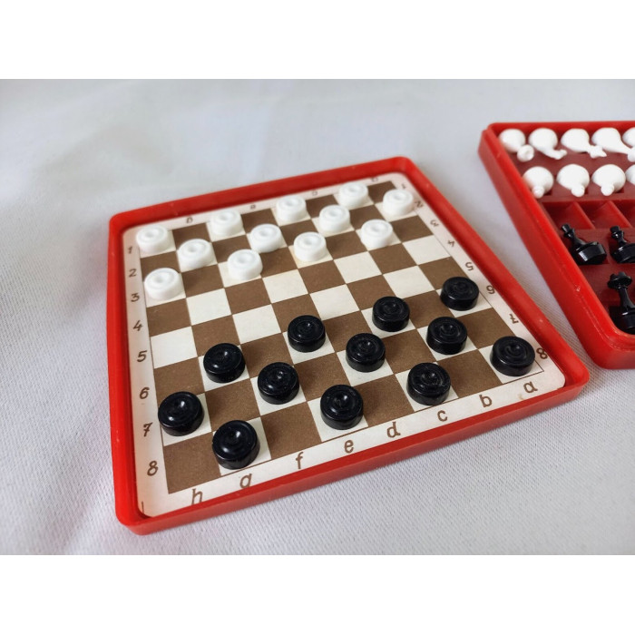 Chess and Checkers Travel Vintage Set on magnets Made in USSR 1980s
