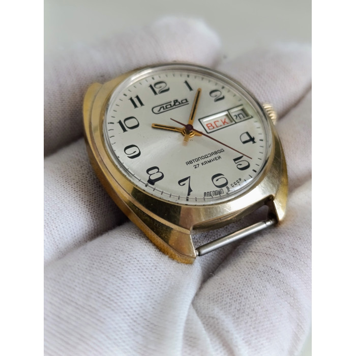 Slava 2427 27-Jewel Automatic USSR Men's Wristwatch, 1980s Gold-Plated