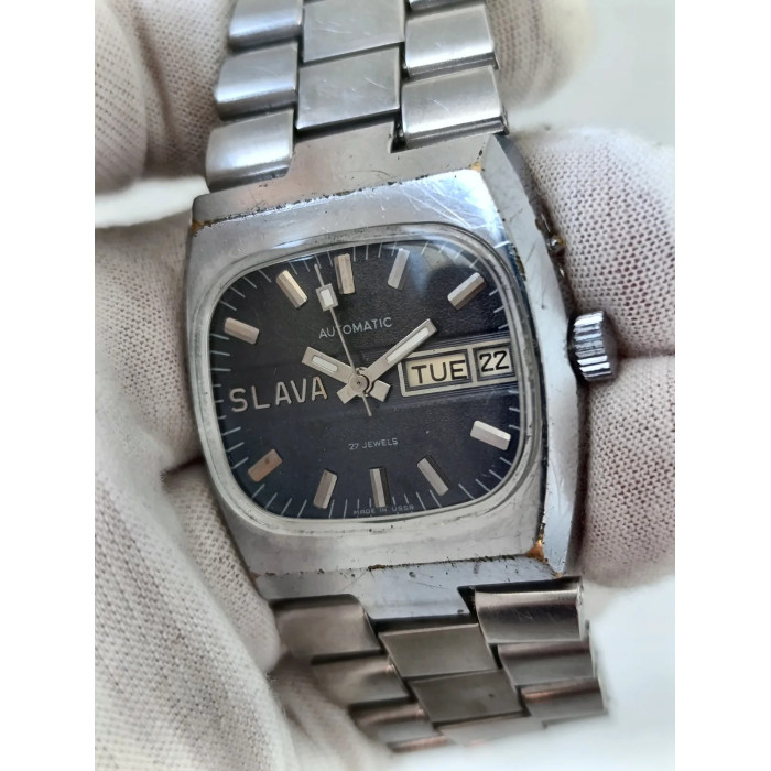 Slava Tank USSR Wristwatch 1980s Men's Automatic 27 Jewels Caliber 2427
