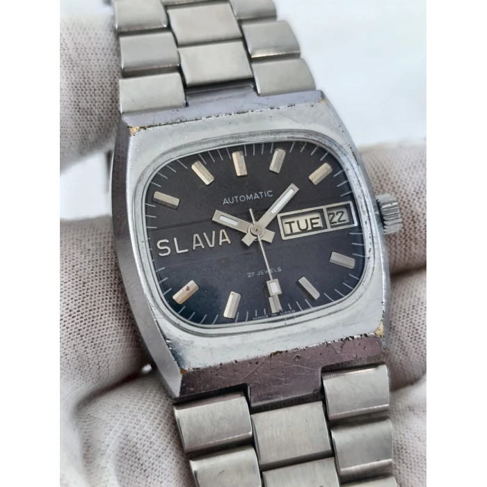 Slava Tank USSR Wristwatch 1980s Men's Automatic 27 Jewels Caliber 2427