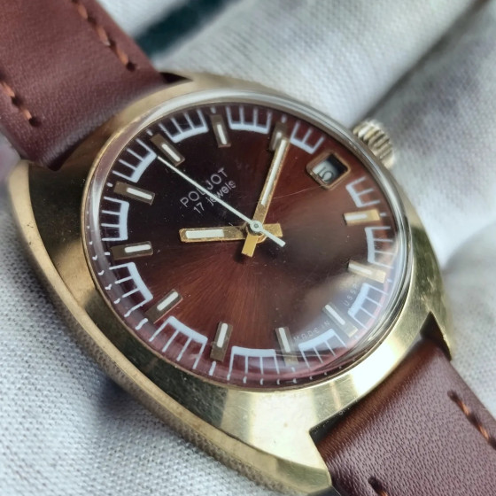 Poljot 2614.2H USSR Men's Wristwatch 1970s 17 Jewels Gold-Plated