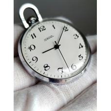 Soviet Raketa Pocket Watch 2609HA Mechanical 19 Jewels Chrome Case Serviced USSR