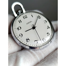 Soviet Raketa Pocket Watch 2609HA Mechanical 19 Jewels Chrome Case Serviced USSR