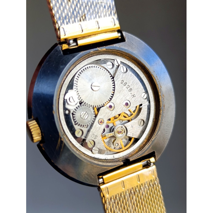 Vintage Raketa UFO Watch 2628H Gold Dial Day Date USSR 1980s