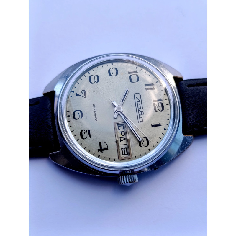 Vintage Slava 2428 Dual Calendar Watch 1980s USSR | 26 Jewels | Serviced Mechani Vintage Slava 2428 Dual Calendar Watch 1980s USSR | 26 Jewels | Serviced Mechani