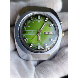 Vintage Slava USSR Automatic Watch 27 Jewels Cal 2427 Day Date Green Dial 1980s