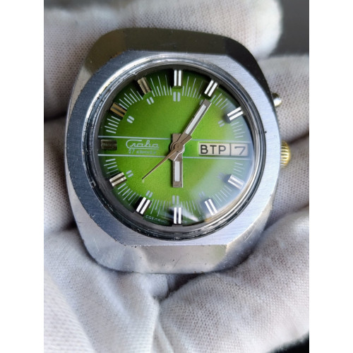 Slava Automatic Watch 27 Jewels 2427 USSR Vintage Green Dial 1980s