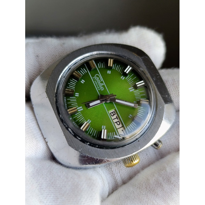Slava Automatic Watch 27 Jewels 2427 USSR Vintage Green Dial 1980s