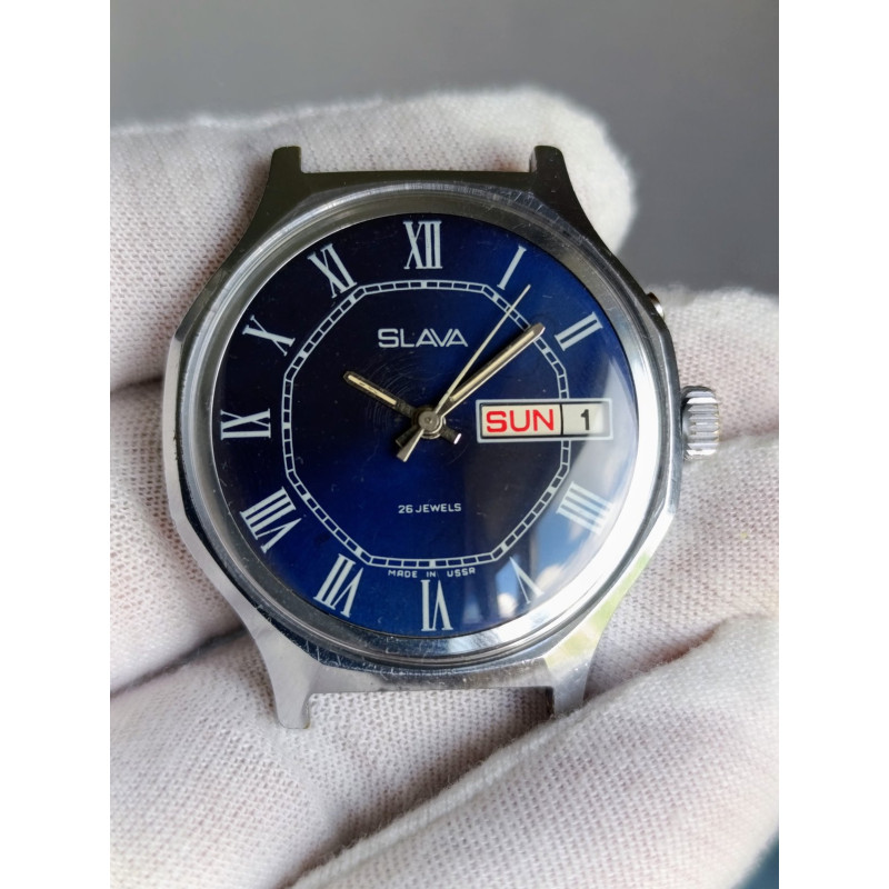 Vintage Slava Soviet Mechanical Watch — Caliber 2428, 26 Jewels, Day-Date Vintage Slava Soviet Mechanical Watch — Caliber 2428, 26 Jewels, Day-Date