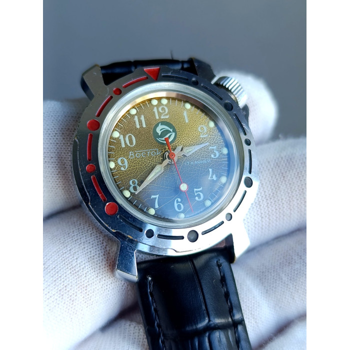 Vintage Vostok Kadet Amphibia Soviet Watch 1980s Dolphin Dial 2409A