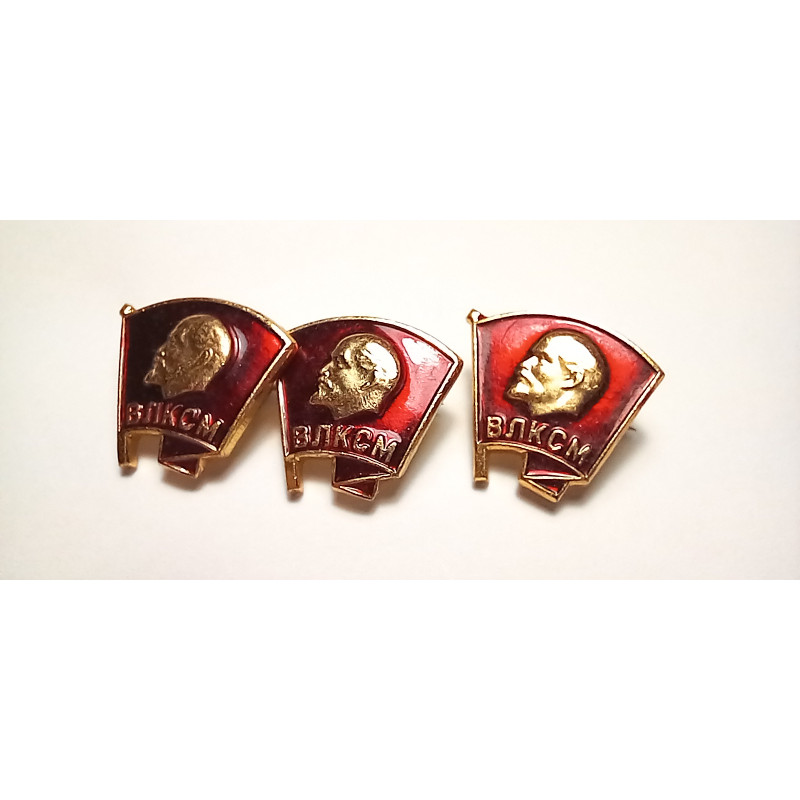 Soviet Russian Komsomol pin Lenin's profile on a red flag Lot of 3pcs Soviet Russian Komsomol pin Lenin's profile on a red flag Lot of 3pcs