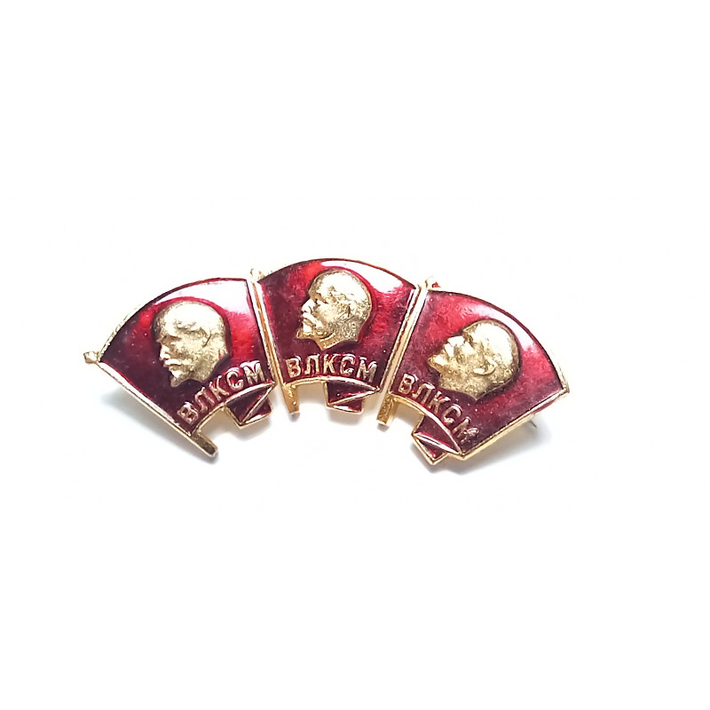 Soviet Russian Komsomol pin Lenin's profile on a red flag Lot of 3pcs Soviet Russian Komsomol pin Lenin's profile on a red flag Lot of 3pcs