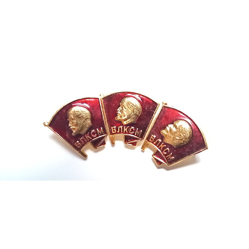 Soviet Russian Komsomol pin Lenin's profile on a red flag Lot of 3pcs Soviet Russian Komsomol pin Lenin's profile on a red flag Lot of 3pcs