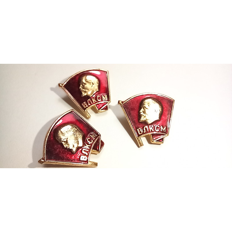 Soviet Russian Komsomol pin Lenin's profile on a red flag Lot of 3pcs Soviet Russian Komsomol pin Lenin's profile on a red flag Lot of 3pcs