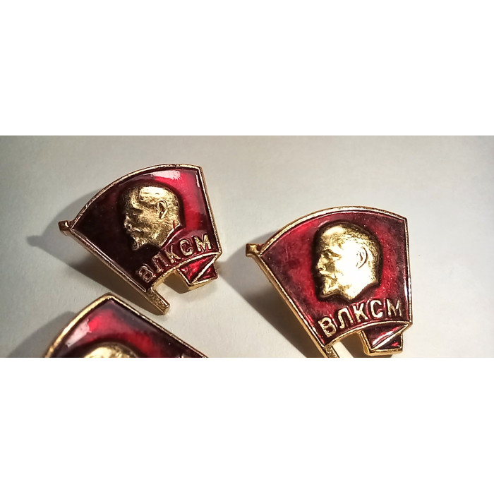 Soviet Russian Komsomol pin Lenin's profile on a red flag Lot of 3pcs