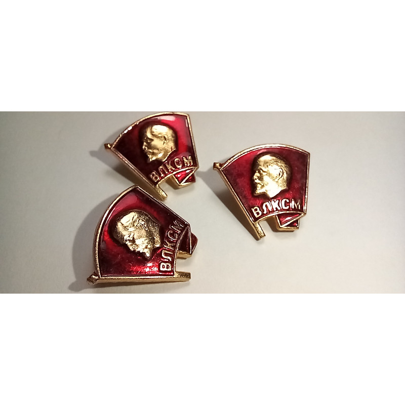 Soviet Russian Komsomol pin Lenin's profile on a red flag Lot of 3pcs Soviet Russian Komsomol pin Lenin's profile on a red flag Lot of 3pcs