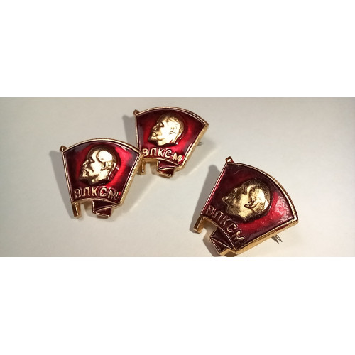 Soviet Russian Komsomol pin Lenin's profile on a red flag Lot of 3pcs Soviet Russian Komsomol pin Lenin's profile on a red flag Lot of 3pcs