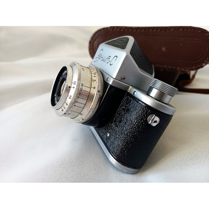 Zenit-S Small Format Single Lens Reflex Camera With Industar 50 Lens and Leather Case Vintage SLR camera Made in USSR