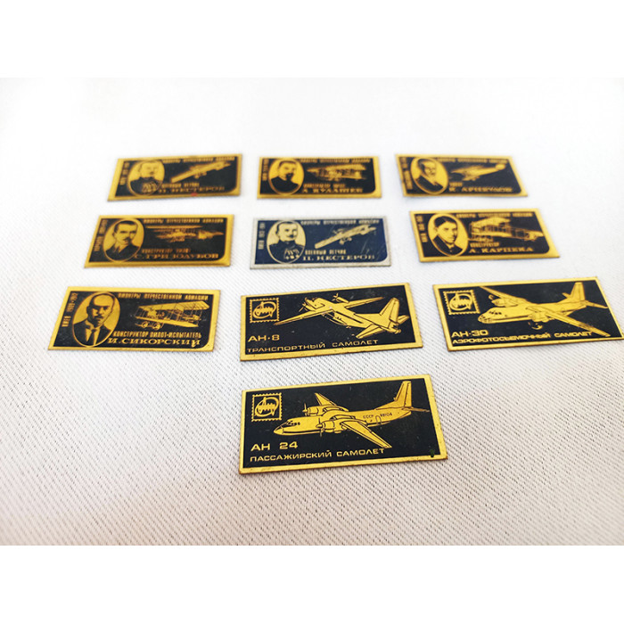 Metal Plates Pioneers of Domestic Aviation Badges from the Soviet Union Aircraft Enameled Badges