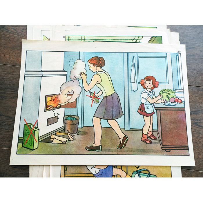 Soviet Vintage Fire Safety Posters for Children 18 Sheets USSR 60s