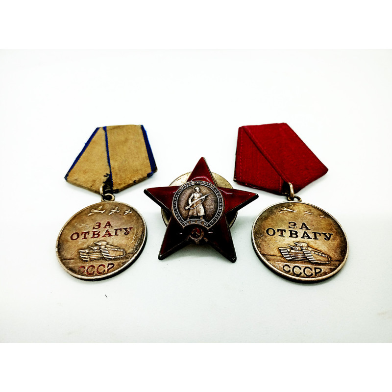 Original Soviet Russian Combat Order Red Star +2 Medal For Courage Bravery For one person Original Soviet Russian Combat Order Red Star +2 Medal For Courage Bravery For one person
