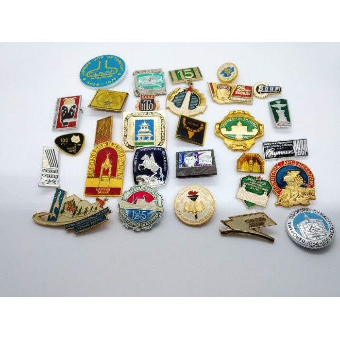 Various SOVIET pins with the USSR SYMBOLS Set of Soviet Union badges 12 pieces