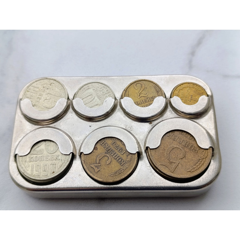 Soviet Coin Holder Vyborg Vintage Coin Вох with Soviet Coins Made in the USSR Soviet Coin Holder Vyborg Vintage Coin Вох with Soviet Coins Made in the USSR