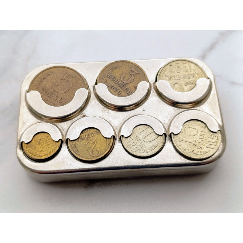 Soviet Coin Holder Vyborg Vintage Coin Вох with Soviet Coins Made in the USSR Soviet Coin Holder Vyborg Vintage Coin Вох with Soviet Coins Made in the USSR