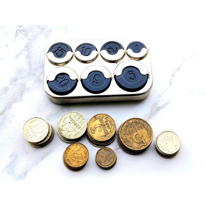 Soviet Coin Holder Vyborg Vintage Coin Вох with Soviet Coins Made in the USSR