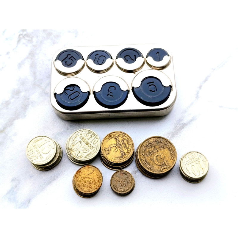 Soviet Coin Holder Vyborg Vintage Coin Вох with Soviet Coins Made in the USSR Soviet Coin Holder Vyborg Vintage Coin Вох with Soviet Coins Made in the USSR
