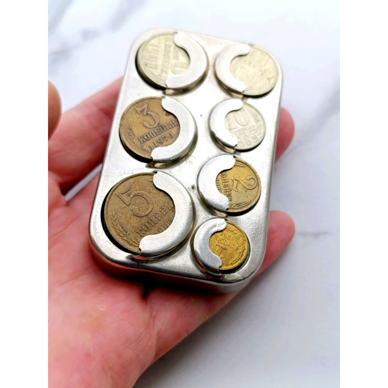 Soviet Coin Holder Vyborg Vintage Coin Вох with Soviet Coins Made in the USSR Soviet Coin Holder Vyborg Vintage Coin Вох with Soviet Coins Made in the USSR