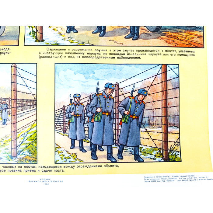 Soviet Military Poster: Changing Sentries at Posts Between Object Fences