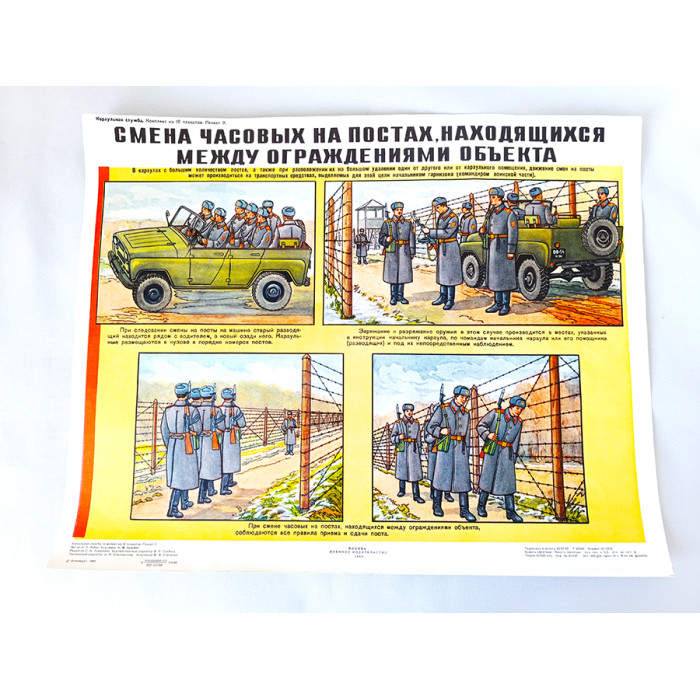 Soviet Military Poster: Changing Sentries at Posts Between Object Fences