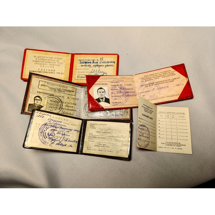 Vintage Set Documents USSR Citizens Identification Cards Passes and Others